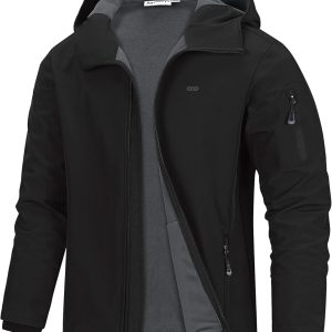 Men's Hooded Softshell Jacket Waterproof Lightweight Insulated Windbreaker Fleece Lined Rain Shell Jacket