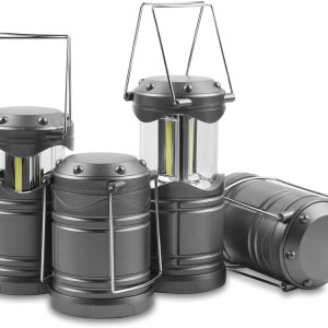 Lichamp LED Lanterns, 4 Pack Pop Up Lanterns for Power Outages, Bright Battery Powered Hanging Lanterns for Outdoor Camping Hiking, Emergency Survival Lights for Hurricane Collapsible, Dark Gray