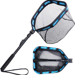 PLUSINNO Floating Fishing Net for Steelhead, Salmon, Fly, Kayak, Catfish, Bass, Trout Fishing, Rubber Coated Landing Net for Easy Catch & Release, Compact & Foldable for Easy Transportation & Storage